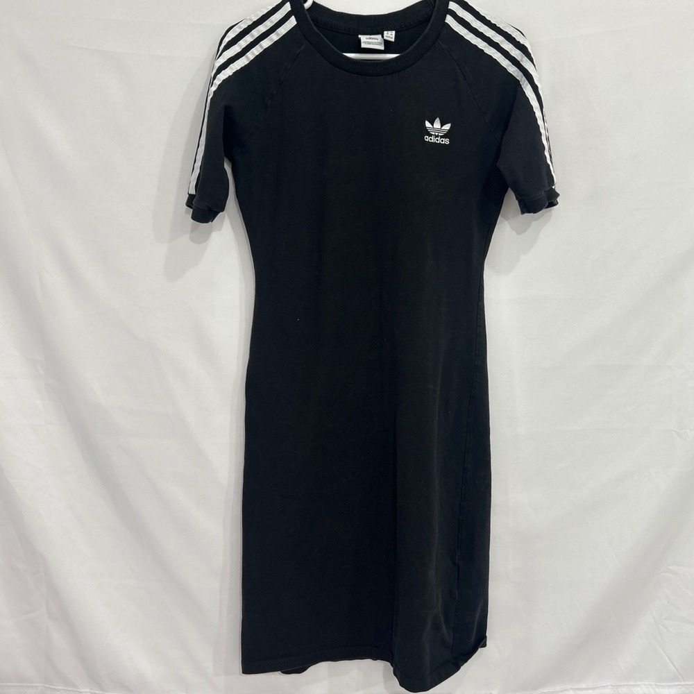 Adidas Originals Women Black 3-Stripe Trefoil T-Shirt Dress Medium RN 88387
